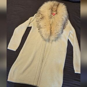Lilly Pulitzer Cable Knit Cardigan with Faux Fur Collar